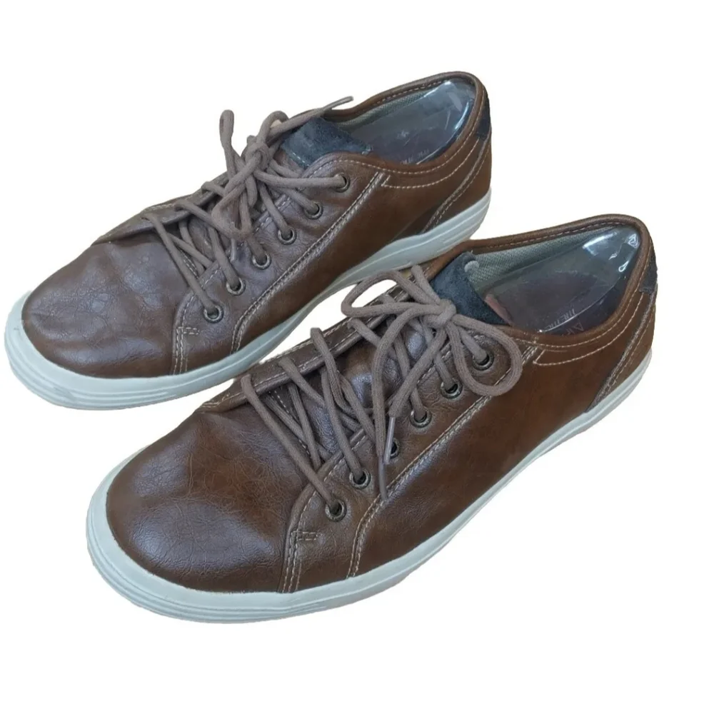 Skechers Loafer Shoe Oxford Brown Leather Lace Up Air Cool Memory Foam Men 11